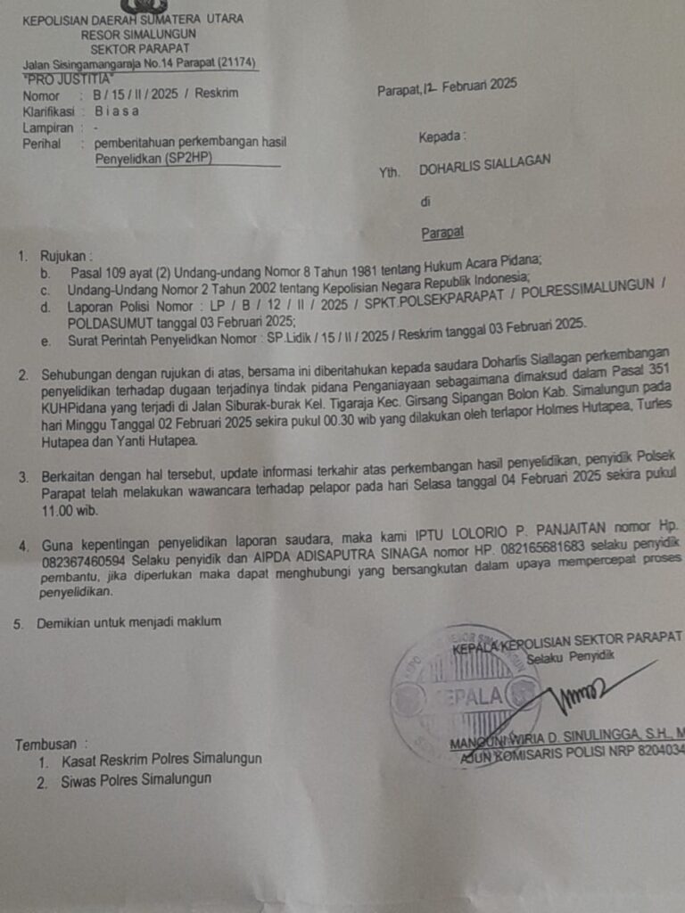 Terkait Kasus Penganiayaan Berjalan Ditempat di Polsek Parapat, LRR Surati Kapolri, Kompolnas dan DPR RI Komisi III