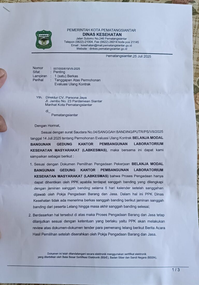 Diduga Dinkes Siantar Dukung Tender Syarat Korupsi, Panitia Dilaporkan Ke Kejari dan Dir Tipikor Polda Sumut