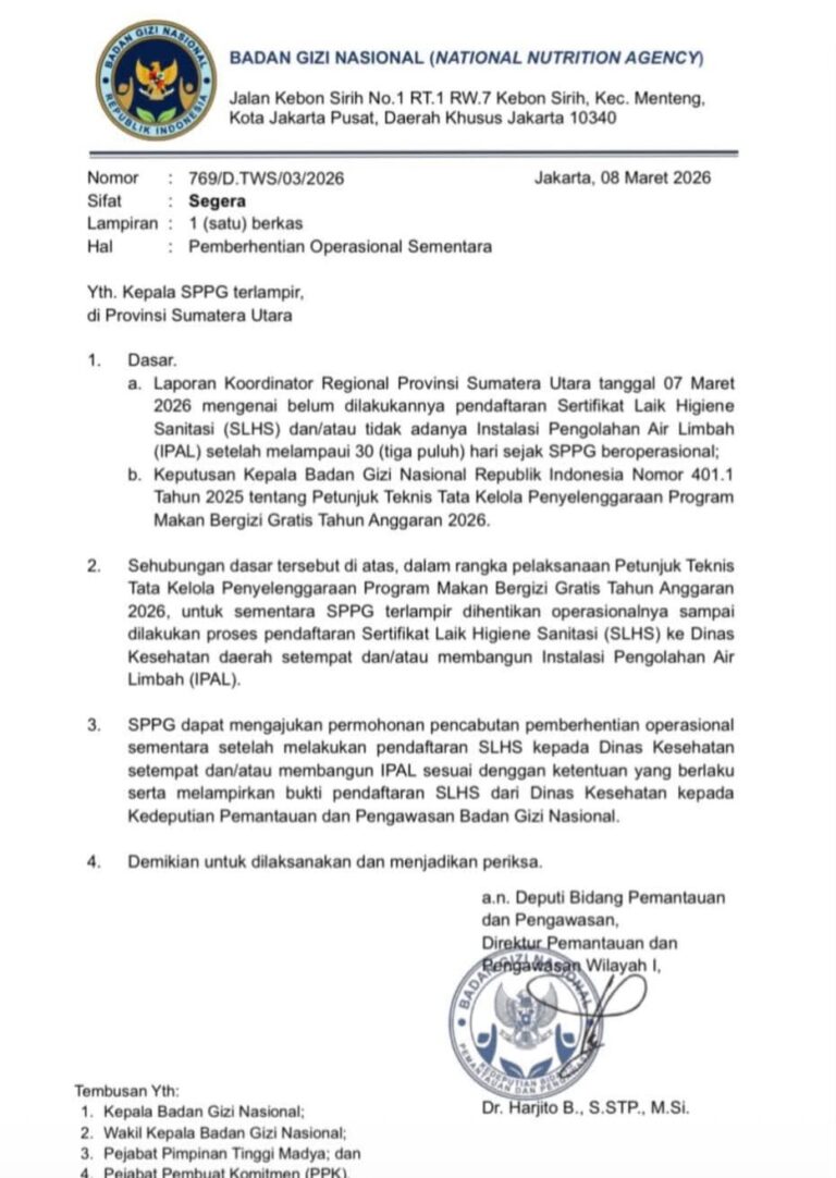 Maret Ratusan SPPG di Sumut Ditutup Sementara